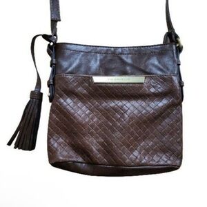 Tignanello Brown Leather Crossbody Bag with woven pocket
